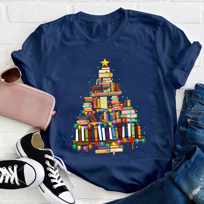 Book Christmas Tree Teacher T-Shirt