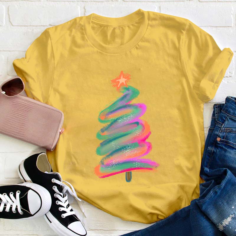 Colorful Graffiti Christmas Tree Teacher T-Shirt