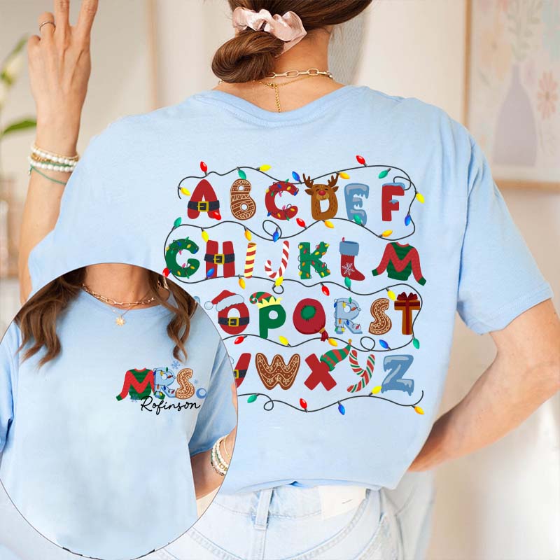 Personalized Alphabet Christmas Teacher T-Shirt