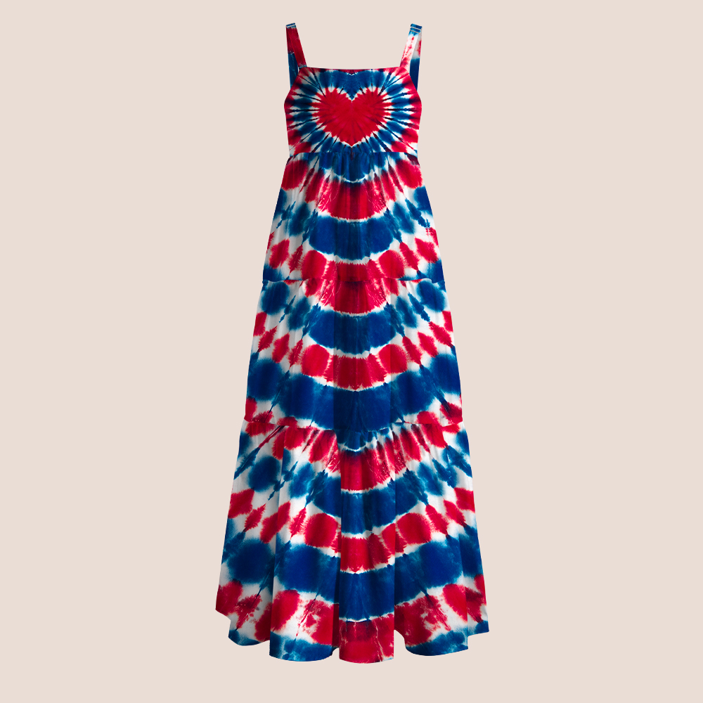 Red White Blue Tie-Dye Heart Teacher Slip Dress