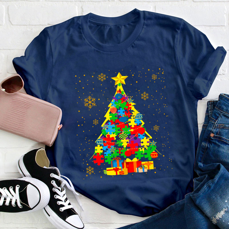 Autism Christmas Trees Teacher T-Shirt