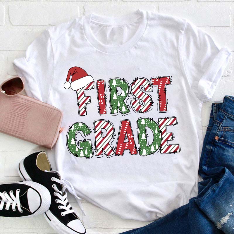 Personalized Grade Christmas Crew Teacher T-Shirt