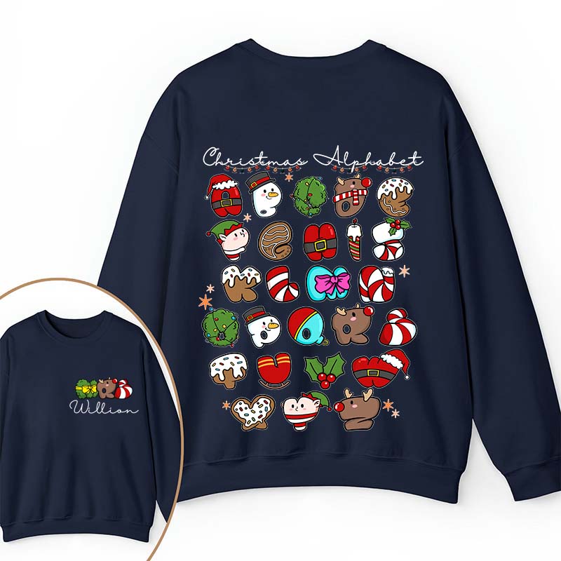 Personalized Christmas Alphabet Teacher Two Sided Sweatshirt