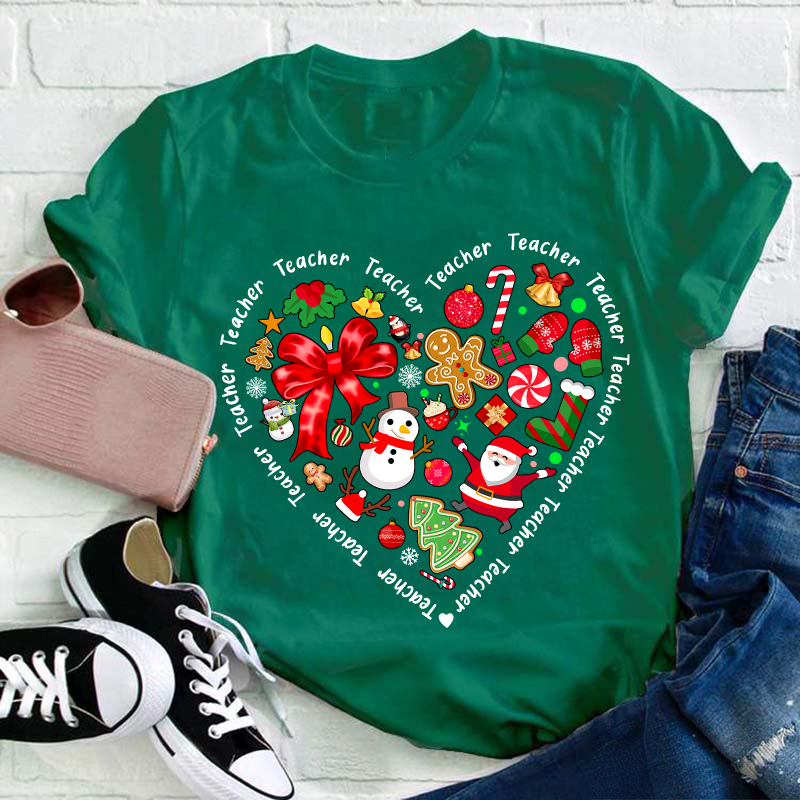 Merry Christmas Heart Teacher T-Shirt