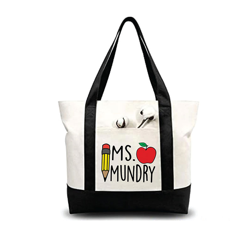 Personalized Pencil Apple Teacher Color Block Tote Bag