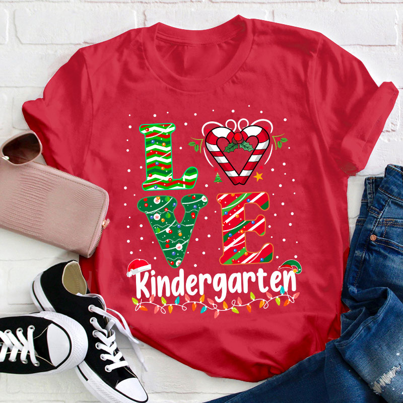 Personalized Grade Love Christmas Teacher T-Shirt