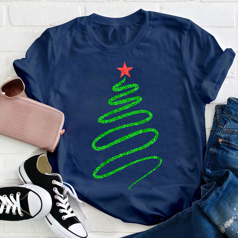 Draw A Sparkling Christmas Tree Teacher T-Shirt