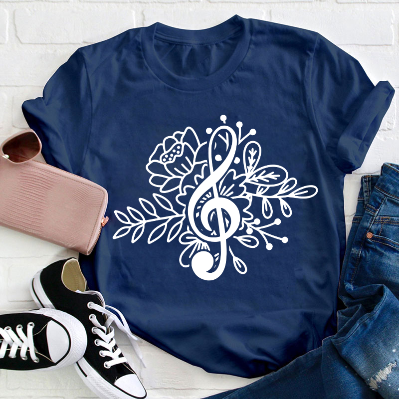 Music Note Flower Teacher T-Shirt