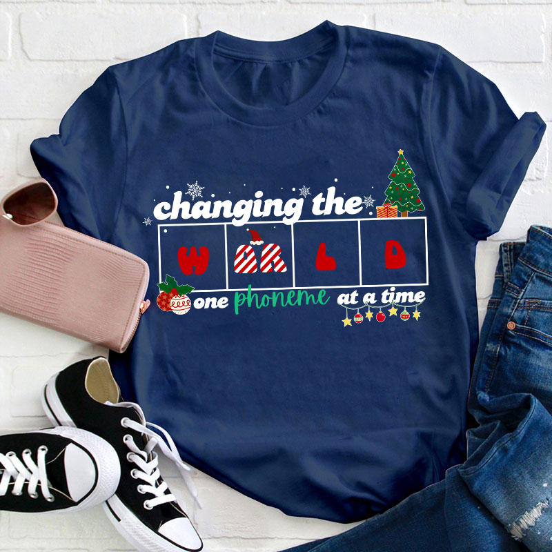 Changing The World One Phoneme At A Time Christmas Teacher T-Shirt