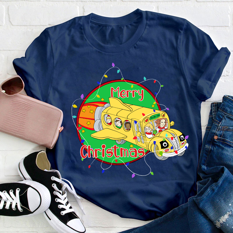 School Bus Merry Christmas Teacher T-Shirt