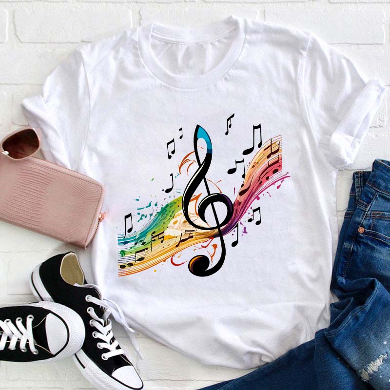 Colorful Music Note Teacher T-Shirt Sale-Teachersgram