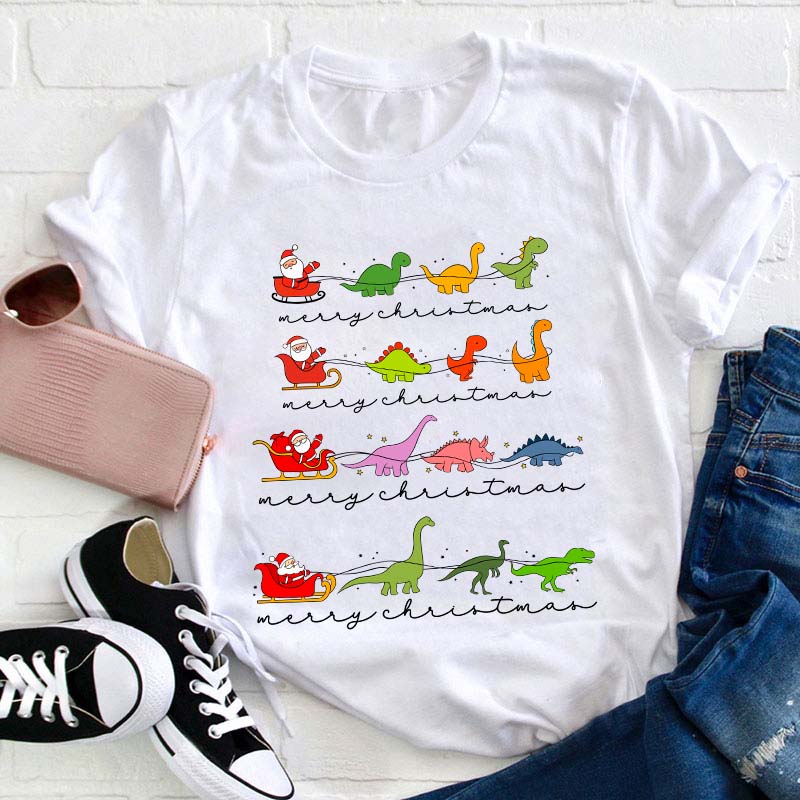 Dinosaur Chirstmas Tree Teacher T-Shirt