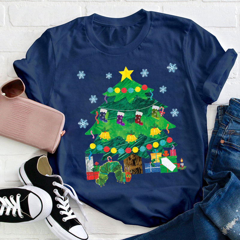 Caterpillar Under The Christmas Tree Teacher T-Shirt