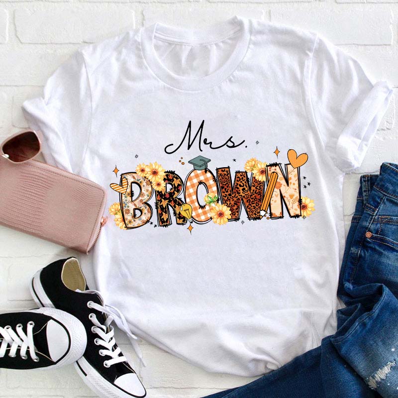 Personalized Name Cute Sunflower Teacher T-Shirt