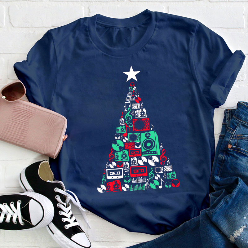 Music CD Tree Christmas Teacher T-Shirt