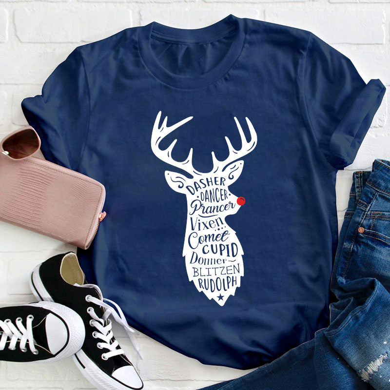 Santa's Red Nose Reindeers Teacher T-Shirt