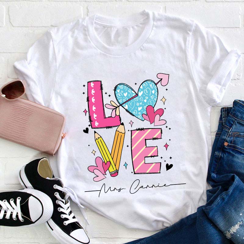 Personalized Love Teacher Name Heart Teacher T-Shirt