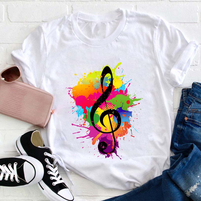 Splash Ink Music Symbol Teacher T-Shirt Sale-Teachersgram