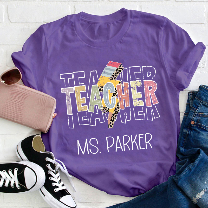 Personalized Lightning Pencil Teacher T-Shirt