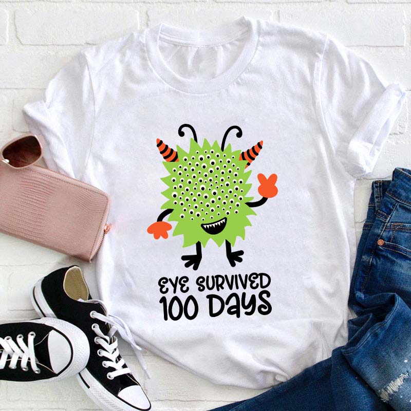 Eye Survived 100 Days Teacher T-Shirt Sale-Teachersgram