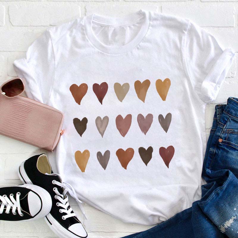 Skin Tone Kindness Watercolor Hearts Teacher T-Shirt Sale-Teachersgram