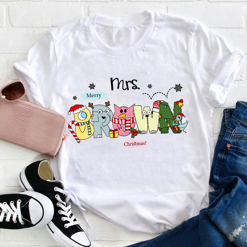 Personalized Name Merry Chrisrams Teacher T-Shirt