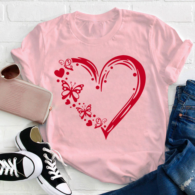Valentine Heart With Butterfly Teacher T-Shirt