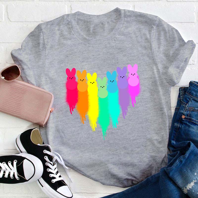Colorful Easter Peeps Heart Teacher T-Shirt