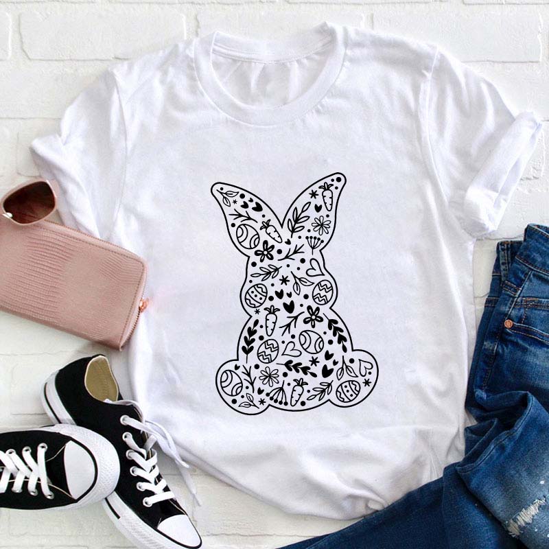 Floral Bunny Teacher T-Shirt