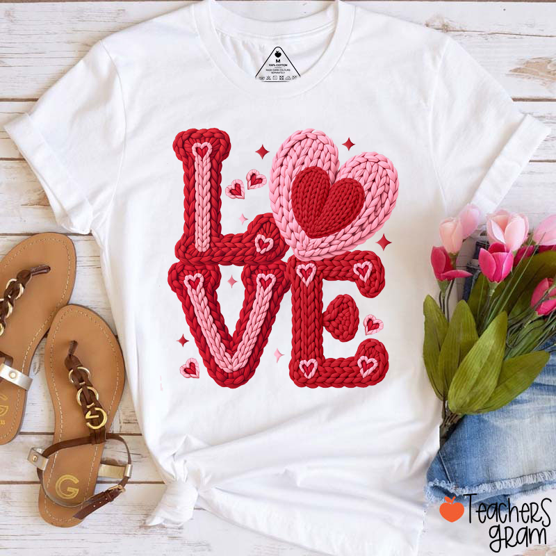Faux Yarn Crochet Love Valentines Day Teacher T-Shirt