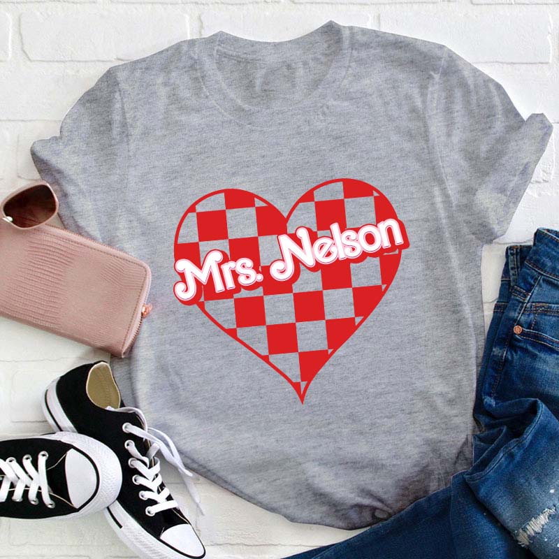 Personalized Name Heart Checker Teacher T-Shirt