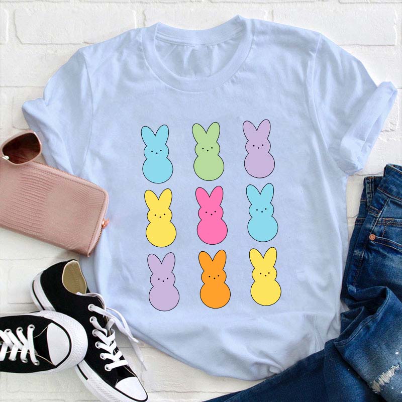Colorful Easter Peeps Teacher T-Shirt
