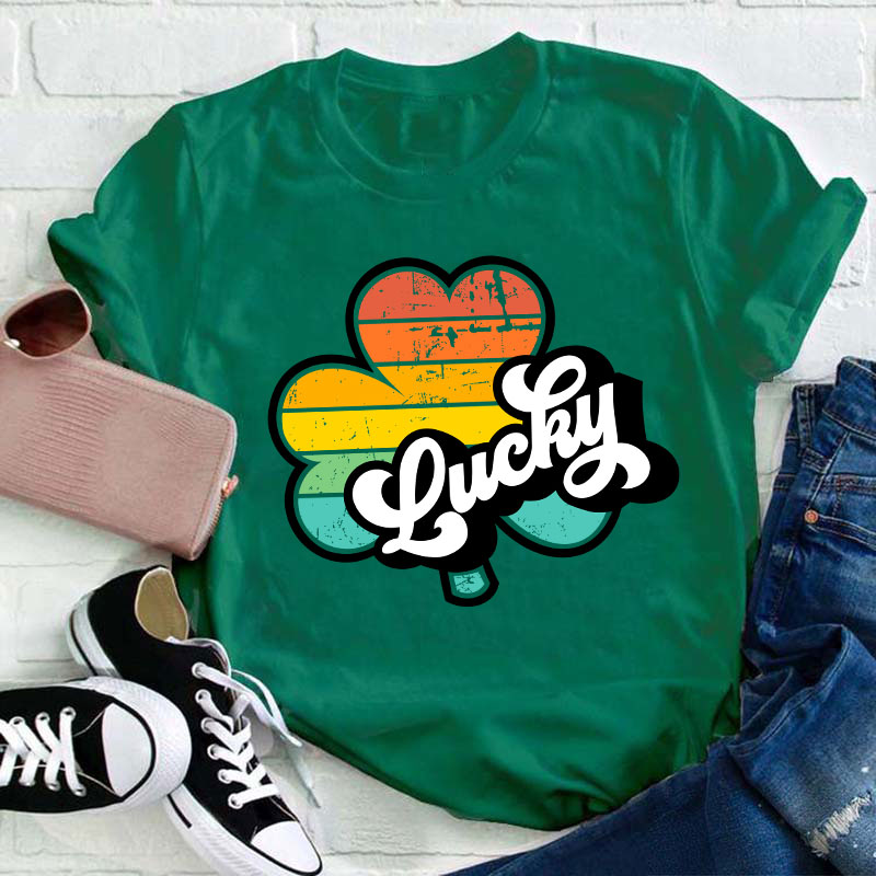 St. Patrick's Day Lucky Retro Teacher T-Shirt Sale-Teachersgram