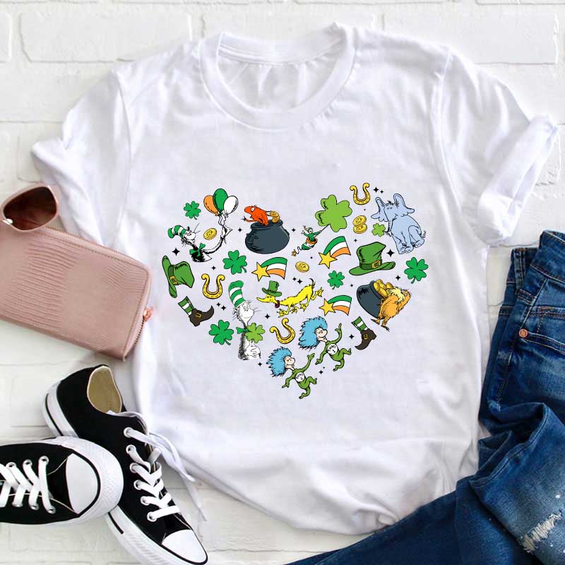 St Patrick Day Love Heart Teacher T-Shirt Sale-Teachersgram