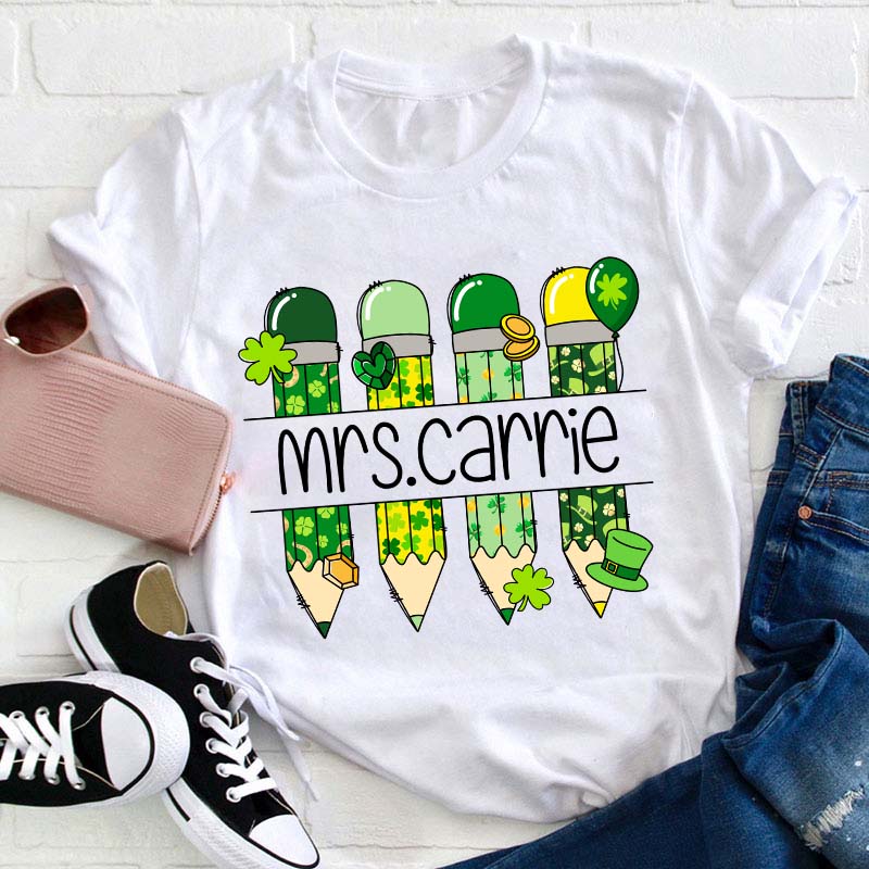 Personalized Green Pencil Teacher T-Shirt Sale-Teachersgram