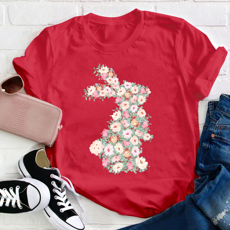 Floral Bunny Teacher T-Shirt