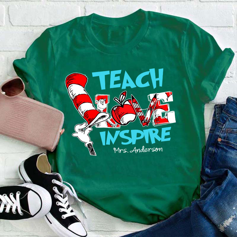 Personalized Teach Love Inspire Teacher T-Shirt