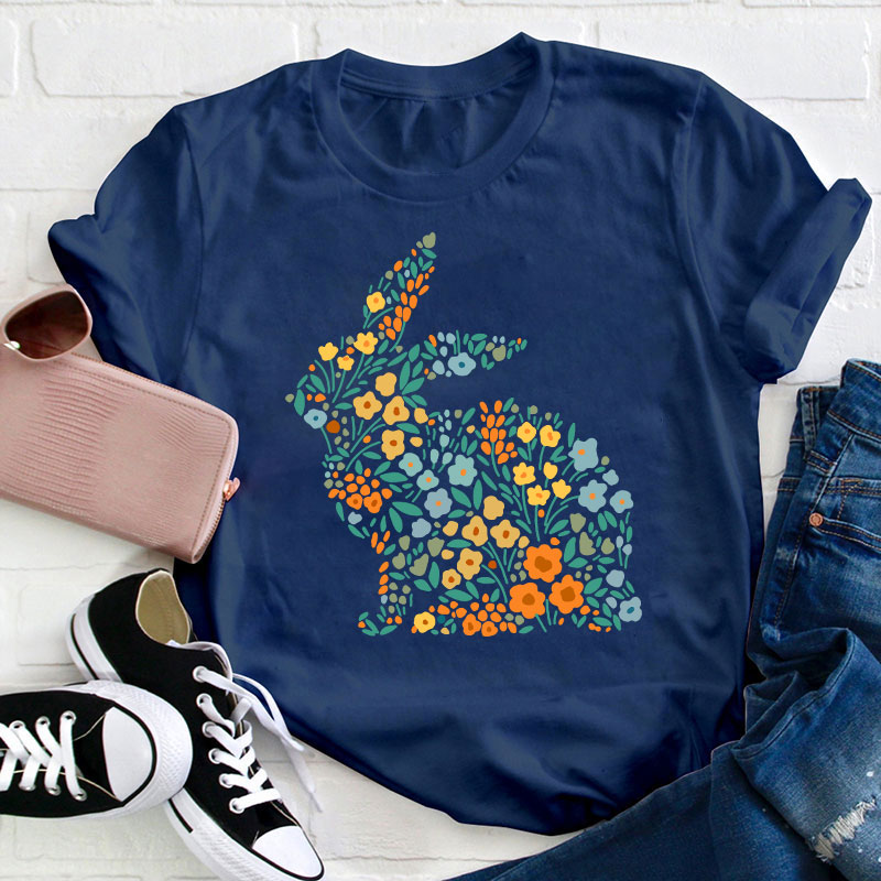 Floral Bunny Teacher T-Shirt
