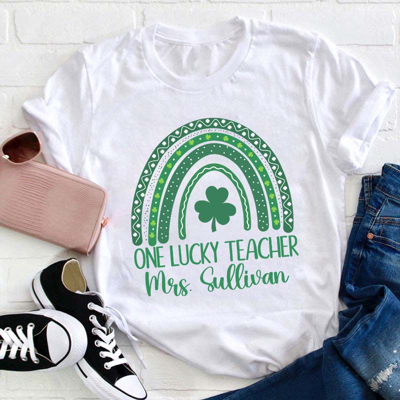 Personalized Rainbow One Lucky Teacher T-Shirt Sale-Teachersgram
