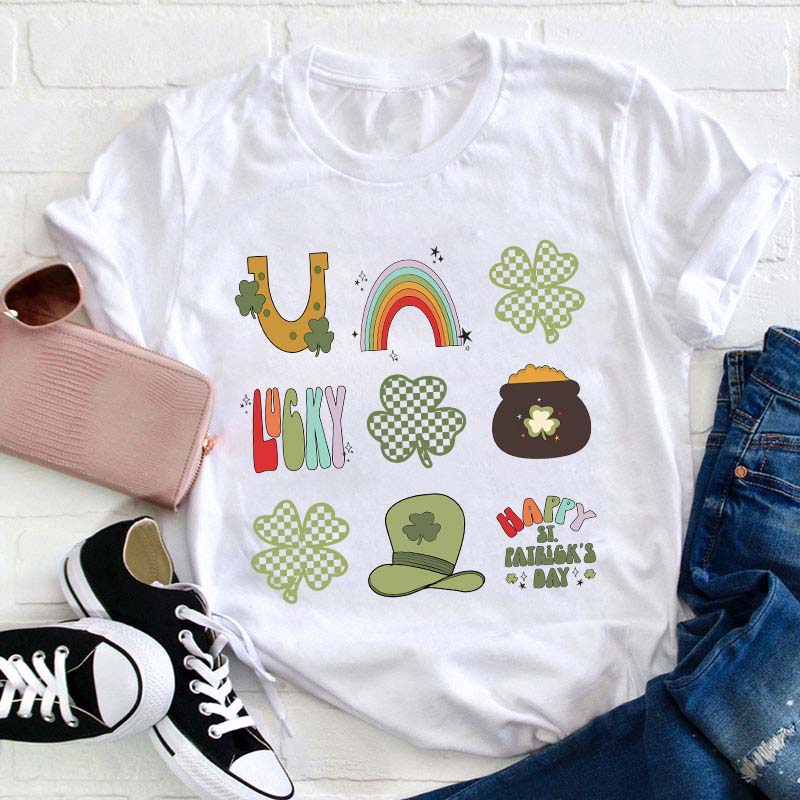Happy St Patricks Day with Lucky Teacher T-Shirt Sale-Teachersgram