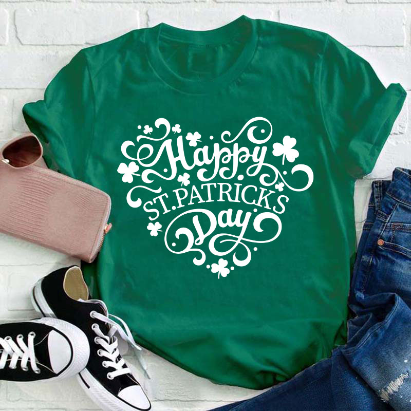 St Patricks Day Heart Teacher T-Shirt Sale-Teachersgram