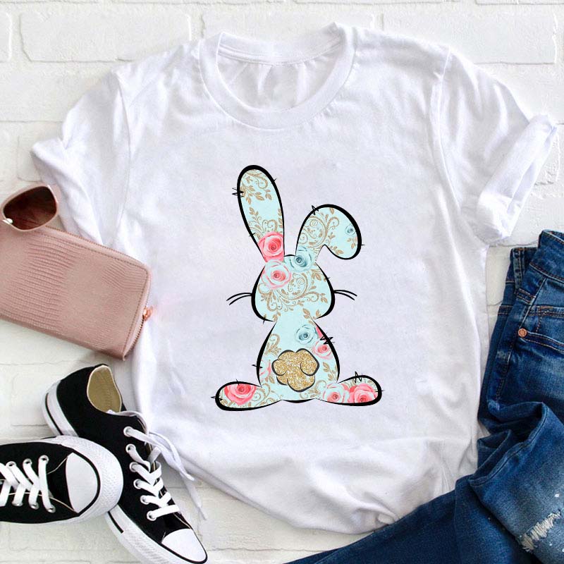 Floral Easter Bunny Teacher T-Shirt Sale-Teachersgram