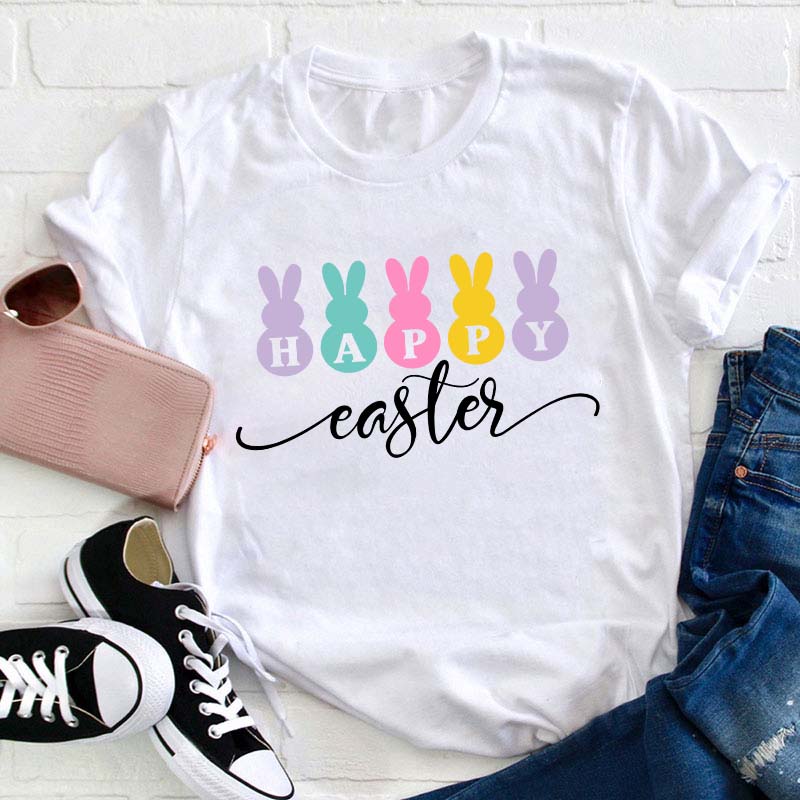 Happy Easter Bunnies Teacher T-Shirt Sale-Teachersgram