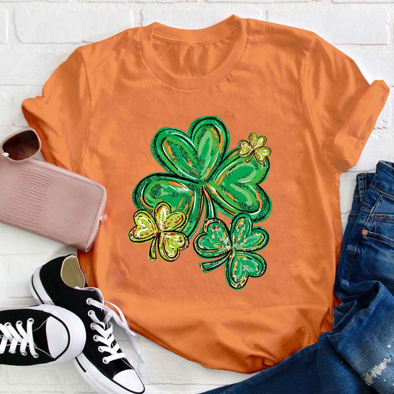 St Patrick's Day Clover Print Teacher T-Shirt