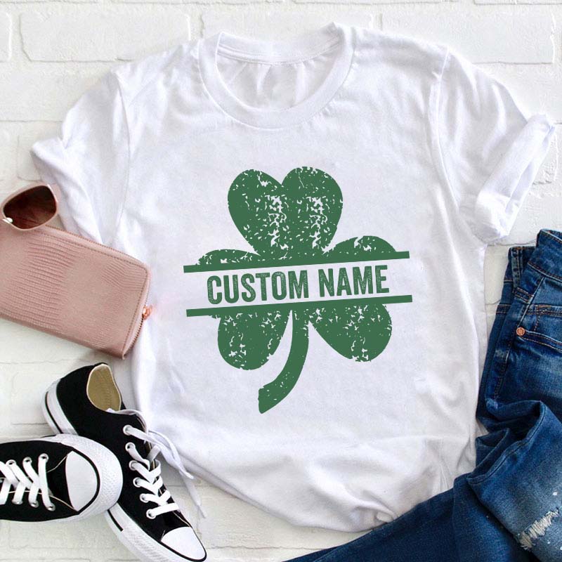 Personalized Lucky Clovers Teacher T-Shirt