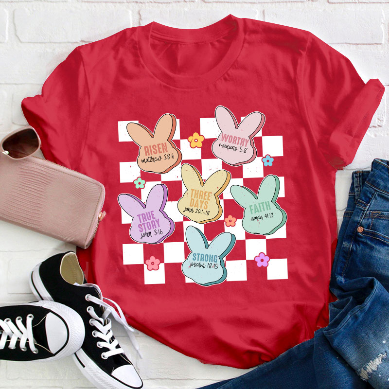 Bunny Bible Verses Checkered Teacher T-Shirt