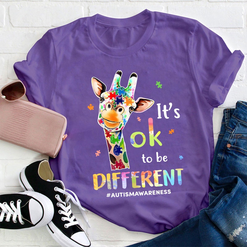 Giraffe It's Ok To Be Different Teacher T-Shirt