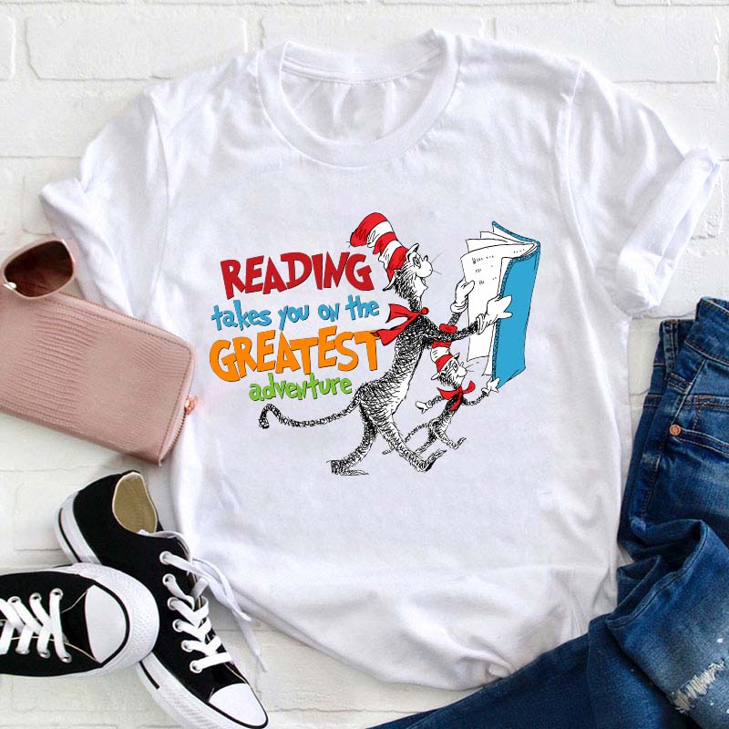 Reading Takes You On The Greatest Adventure Teacher T-Shirt Sale-Teachersgram