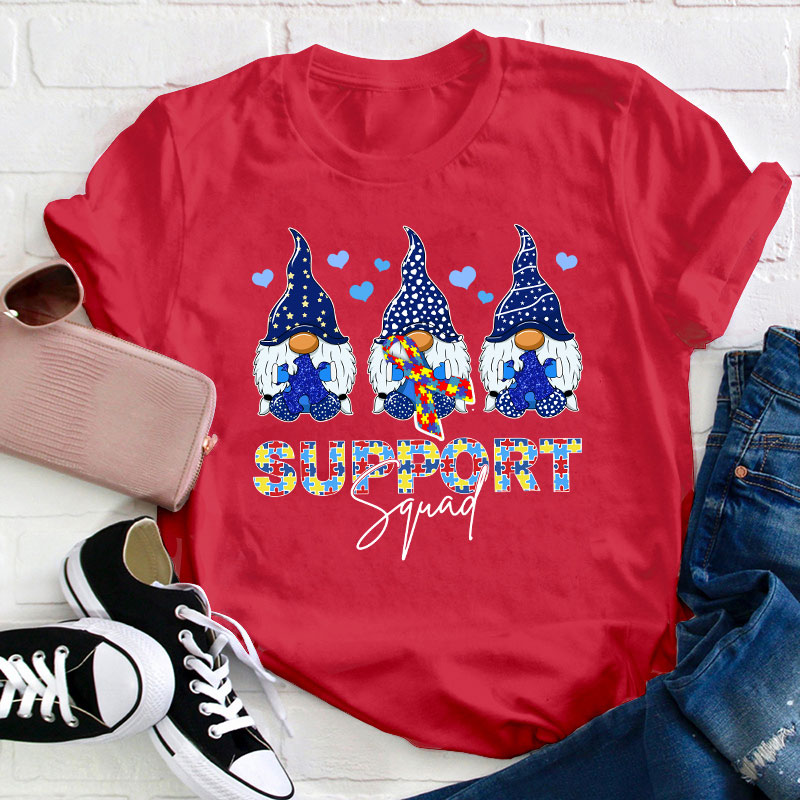 Support Squad Gnome Autism Awareness Teacher T-Shirt