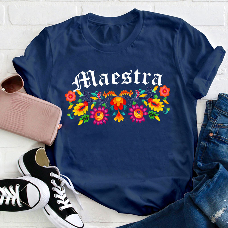 Maestra Floral Teacher T-Shirt